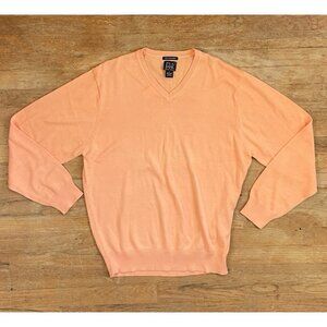 Jos A Bank Sweater Size Large NWT Pastel Orange 100% Cotton V-Neck